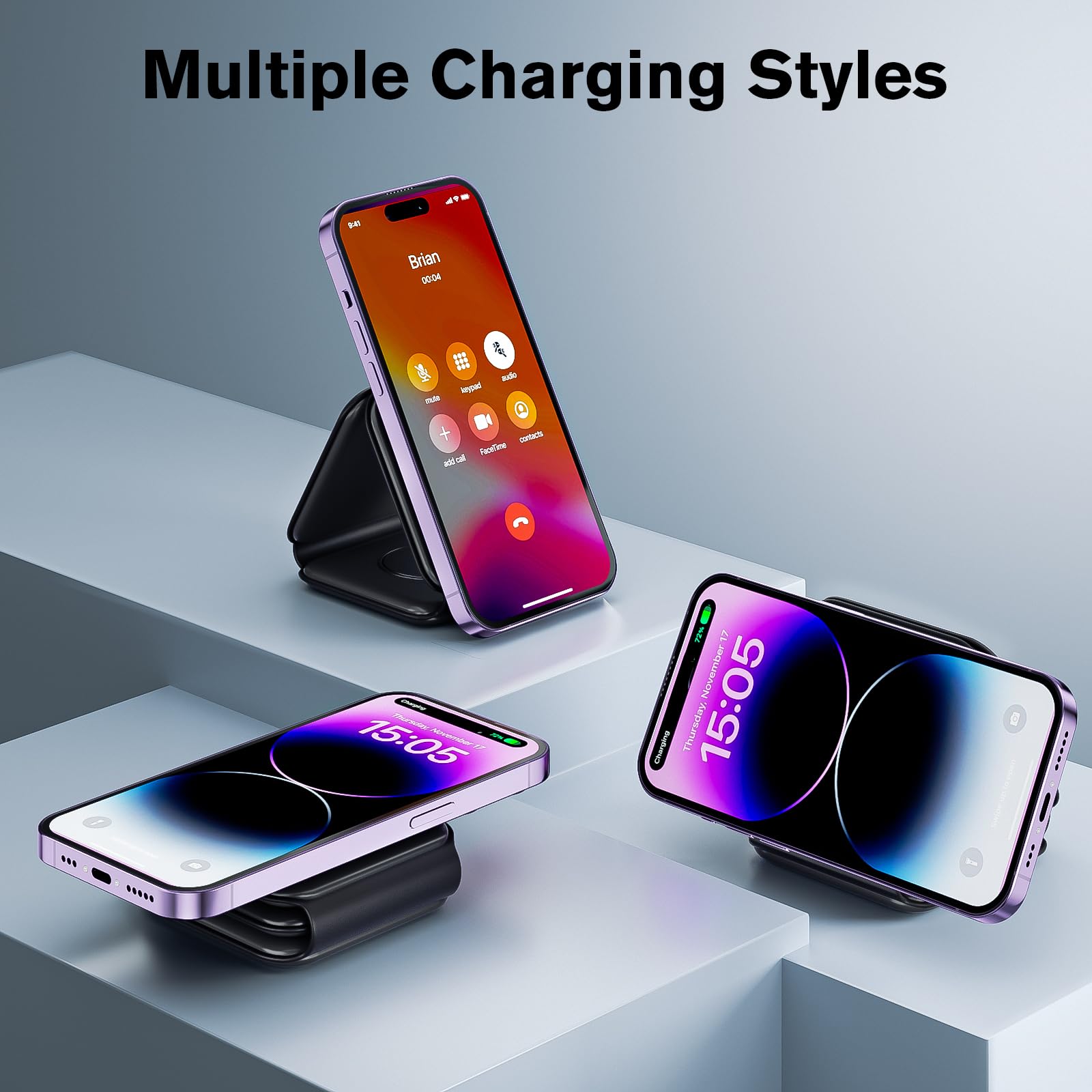 3 in 1 Wireless Charger,RTOPS Fodable Charging Stations for Multiple Apple Devices, W312 Fast Travel Charging Stand for Airpod, iWatch and Phone 12-15 (Adapter Included)