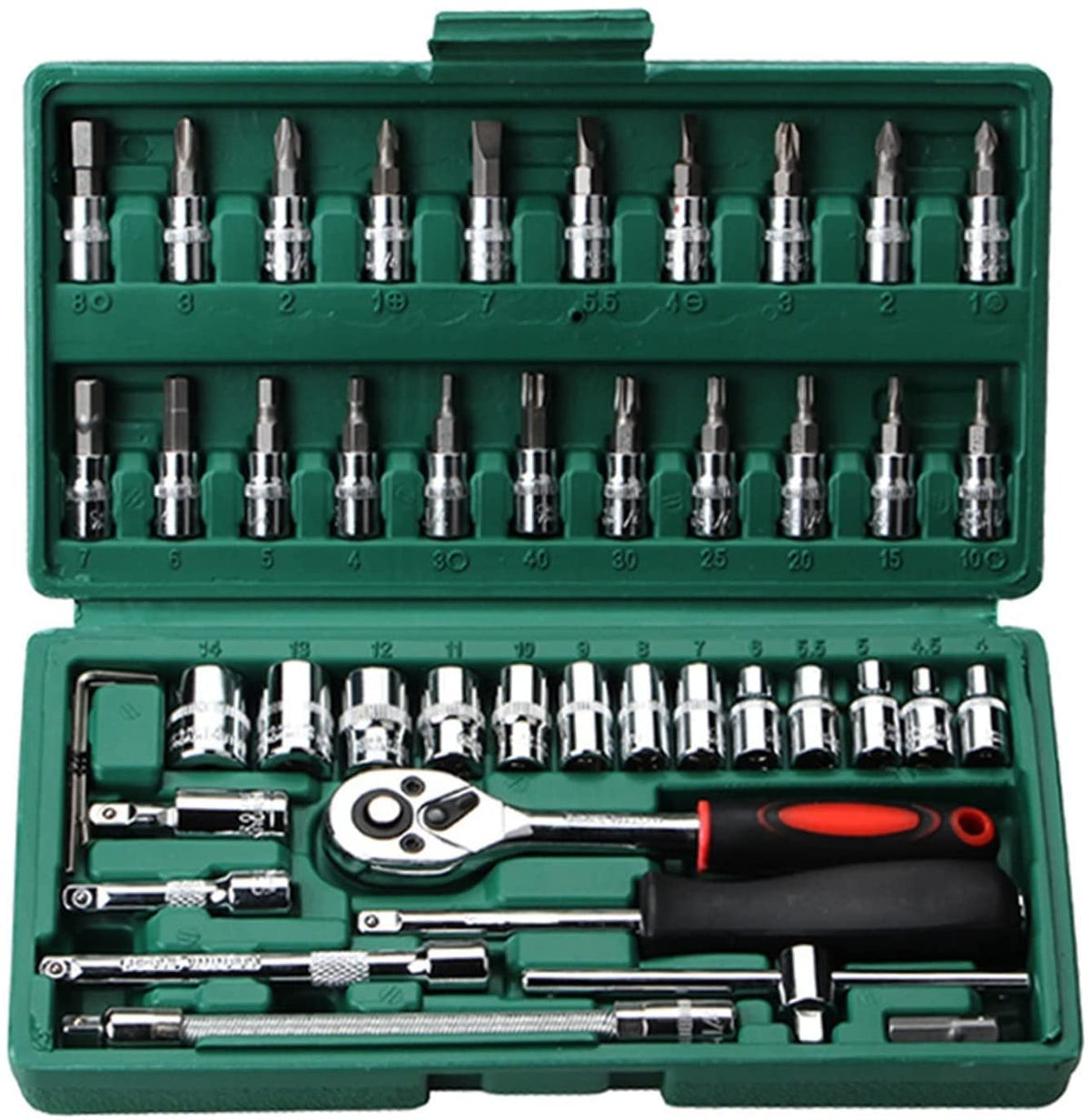 46Pcs Hand Tool Socket Wrench Set.Car Repair Ratchet Wrench.Key Spanner.Nut Tool Head Ratchet Metric Spanner Set Tools Open Kit