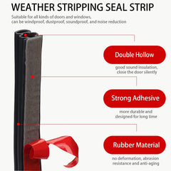 19.68ft Self-Adhesive Backing Weather Stripping Seal Strip for Doors/Windows, Easy Cut to Size, Black