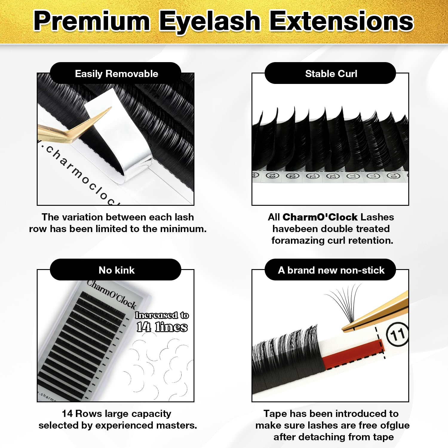 CharmO'clock Cashmere C Curl 0.05mm Thickness 8-16mm Mixed Length Volume Lash Extensions Trays Super Matte Black Individual X004YXSX0J