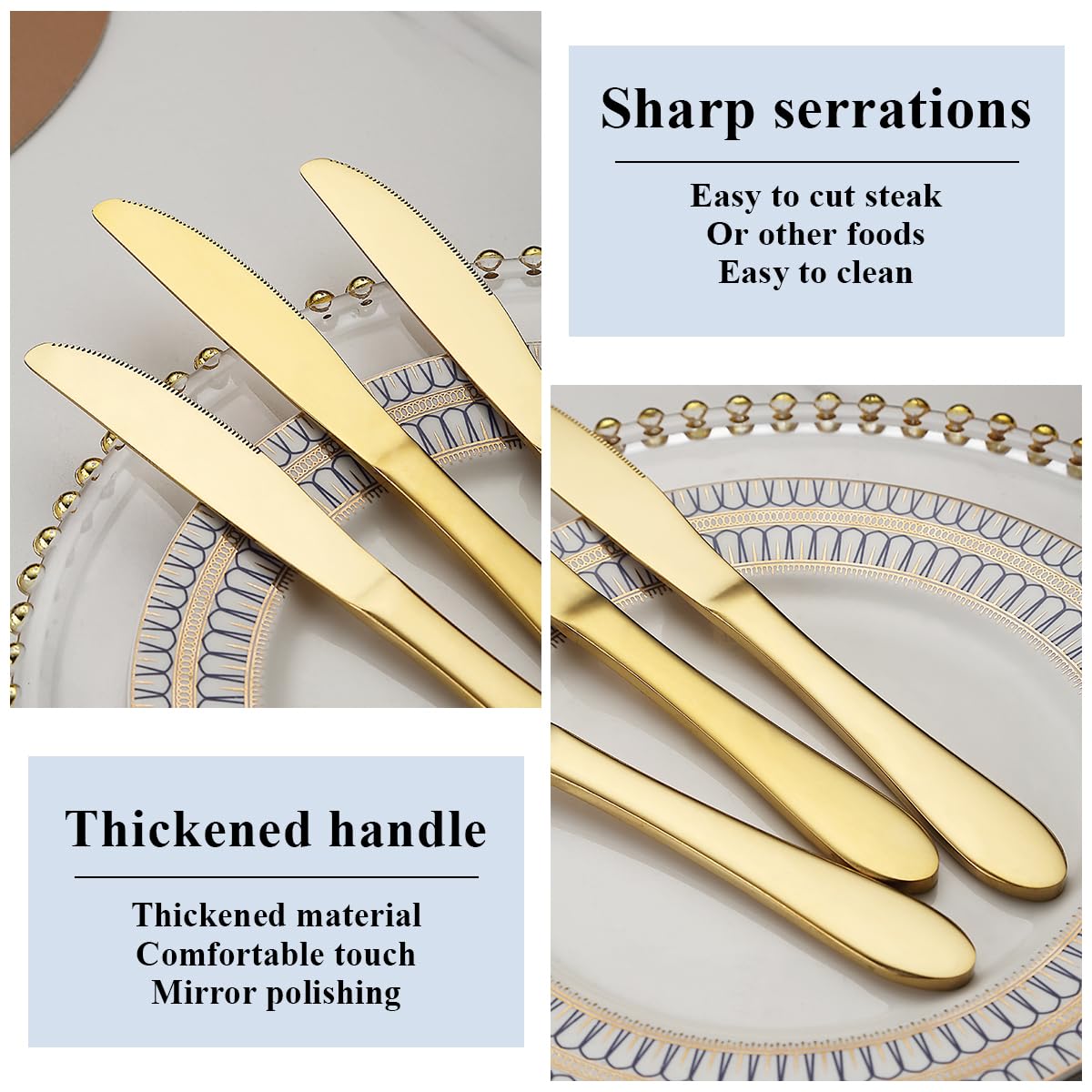 Berglander Set of 12 Pieces Titanium Gold Plating Stainless Steel Butter Knives Dishwasher Safe
