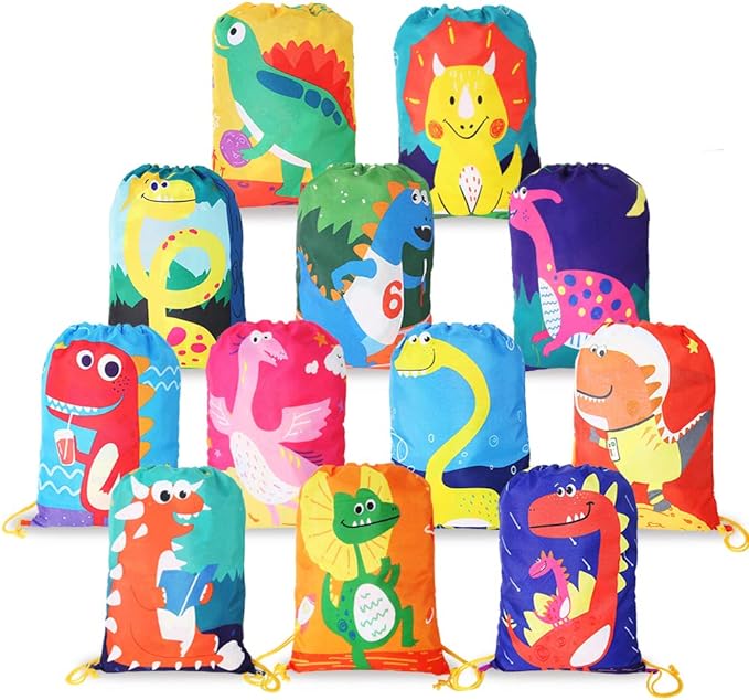 BEEBEERUN 2PCS Kids Drawstring Party Favor Bags for Birthday Party with Cartoon Dinosaur SQ004