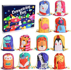 BEEBEERUN 12PC Kids Drawstring Party Favor Bags for Birthday Party Gift Animal SQ005