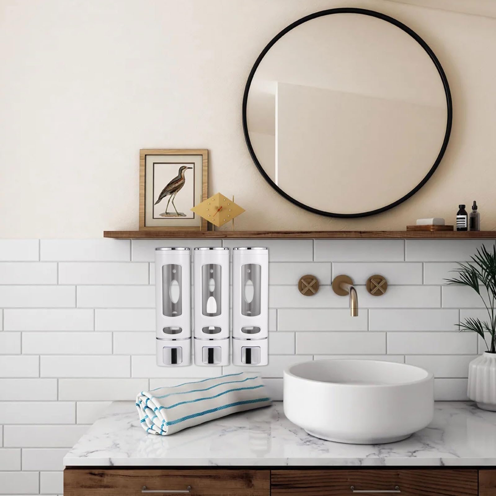 3Pcs 400ml Shower Soap Dispenser Wall Mounted Shampoo and Conditioner Dispenser Adhesive Handwashing Fluid 3 Separating Chamber Manual Shower Soap for Bathroom Hotel