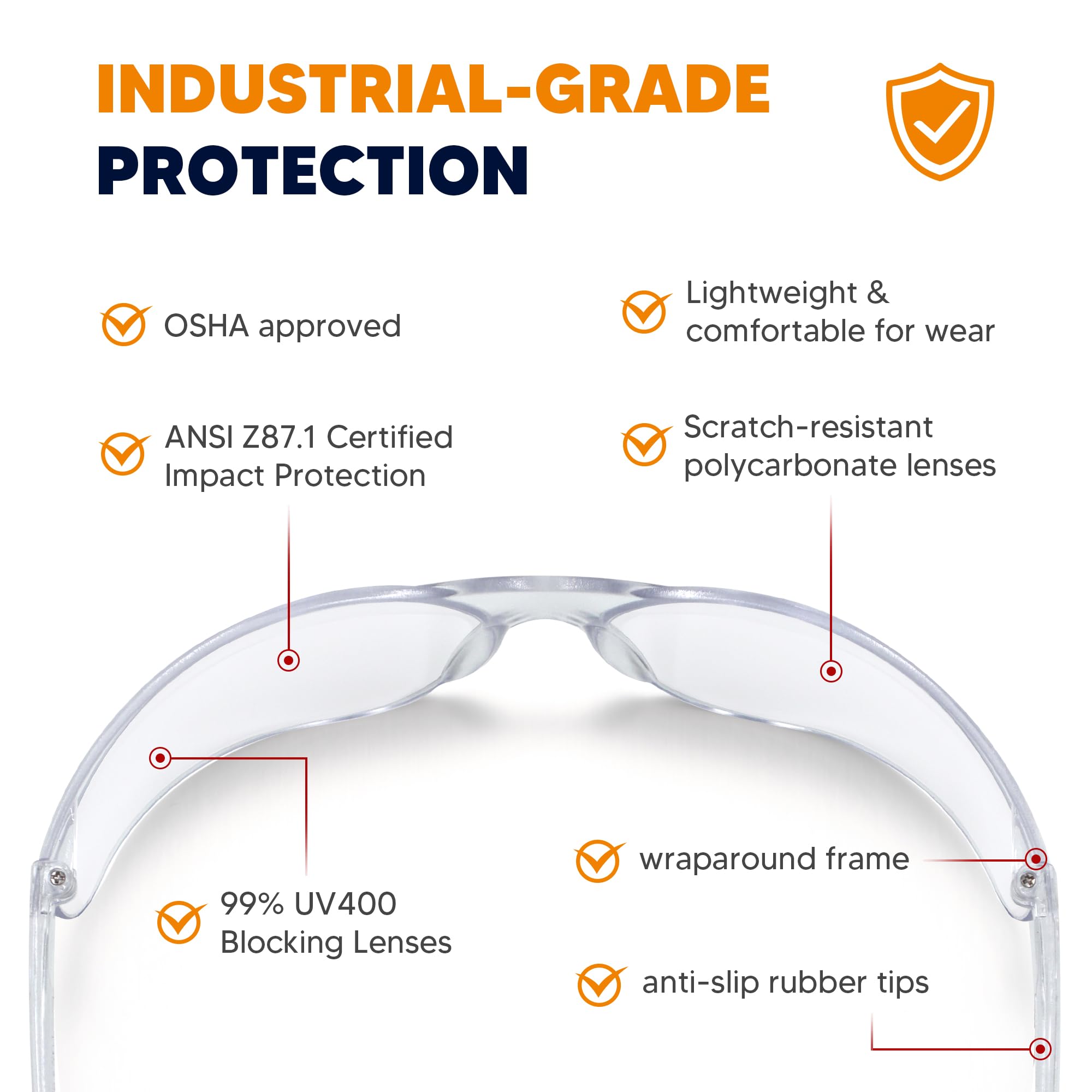 24 Pack Clear Safety Glasses, Protective Eyewear UV Protection & ANSI Z87.1, Safety Goggles Scratch & Impact Resistant Eye Protection for Men & Women - Ideal for Construction, Shooting, Lab Work