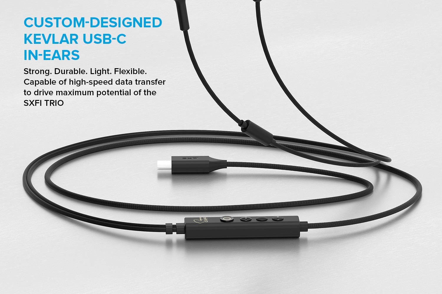 Creative SXFI Trio Triple-Driver in-Ear USB-C Headphones with Super X-Fi Audio Holography, 3D Surround Sound, Up to 100 dB SNR, Kevlar Cable with SXFI Wire, Built-in Mic, AuraSeal Noise Isolation