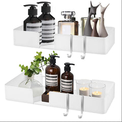 ABCOOL SET OF 2 No Drill Wall Mounted Adhesive Shower Caddy Floating Shelves for Kitchen Living Room Bedroom, WHITE