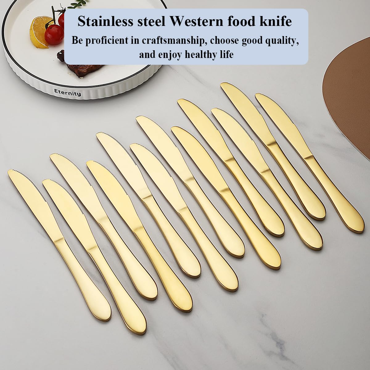 Berglander Set of 12 Pieces Titanium Gold Plating Stainless Steel Butter Knives Dishwasher Safe