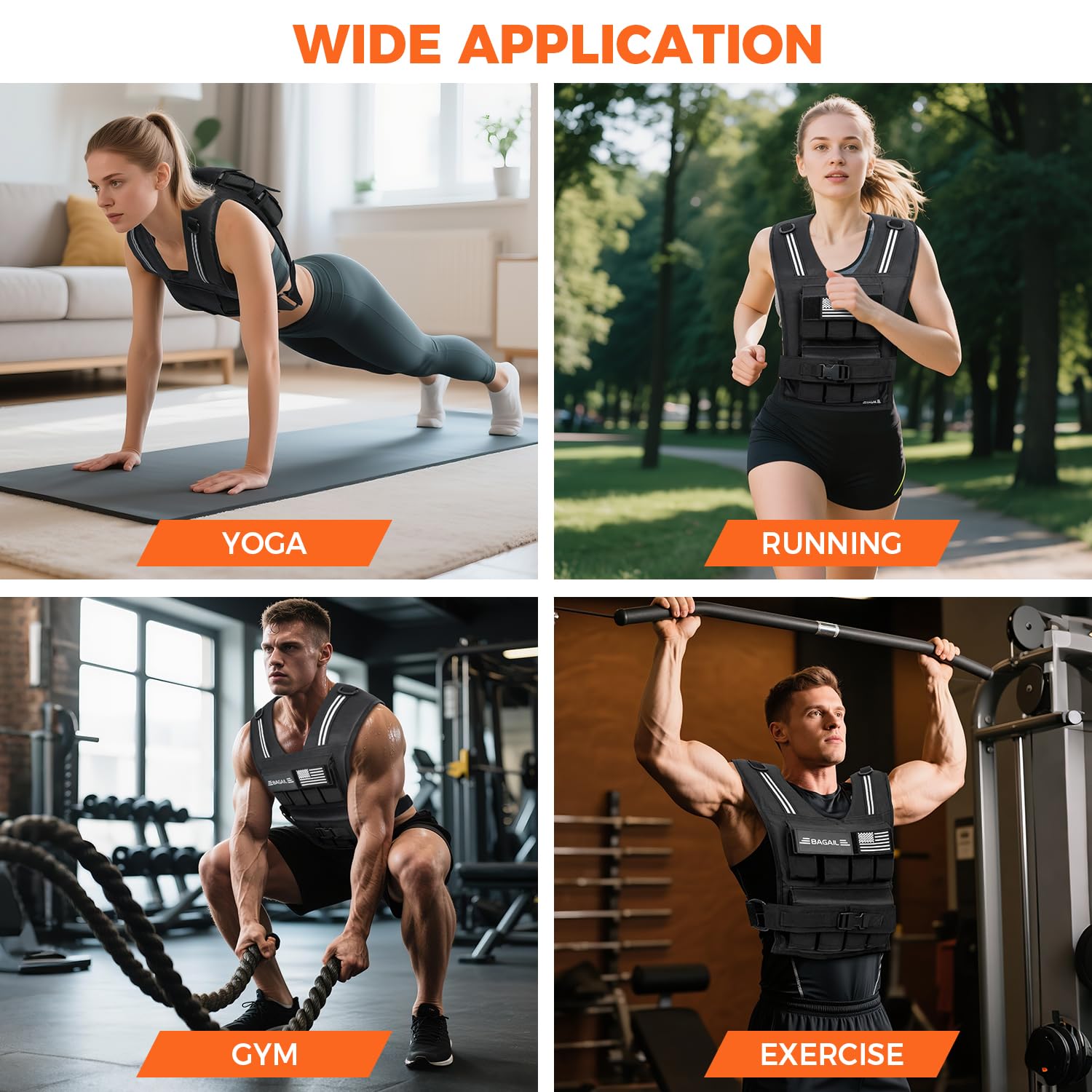 BAGAIL 20lbs Adjustable Weighted Vest Removable Iron Weights, Heavy Duty Fitness Vest for Strength Training, Walking Running, Home Workouts, BLACK