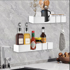 ABCOOL SET OF 2 No Drill Wall Mounted Adhesive Shower Caddy Floating Shelves for Kitchen Living Room Bedroom, WHITE