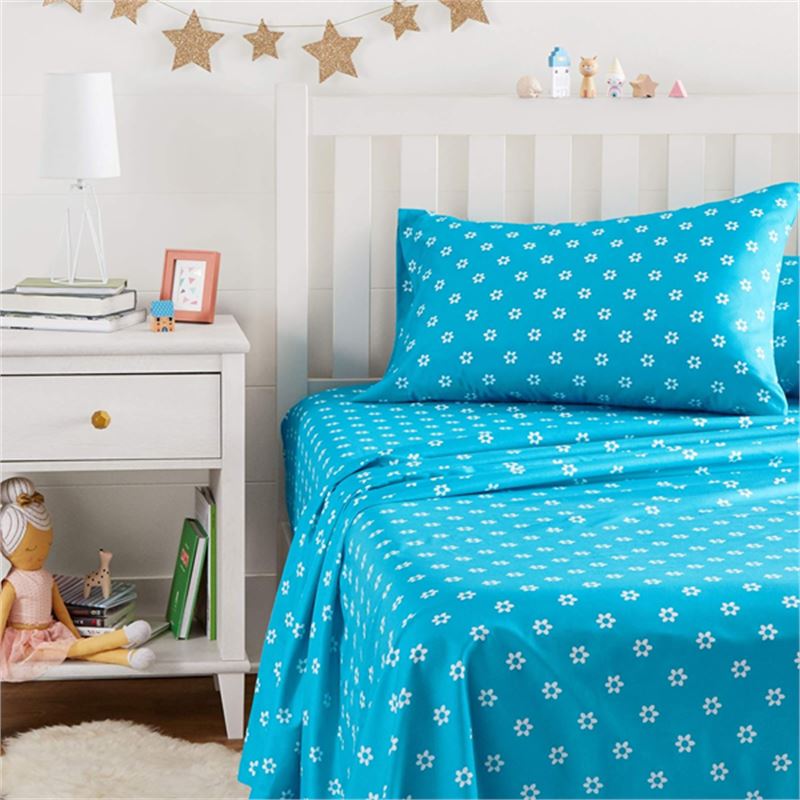 Amazon Basics Soft Microfiber Sheet Set with Elastic Pockets - Twin, BLUE FLOWERS, FLORAL PRINT 51NF
