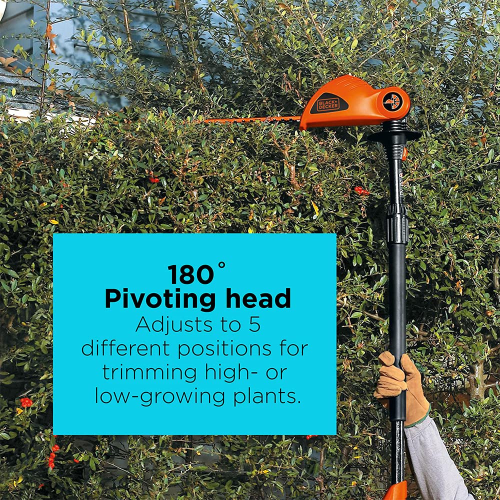 BLACK+DECKER 20V MAX* Cordless Pole Hedge Trimmer 18in, Dual Action Blades, Cut up to 11 ft High LPHT120