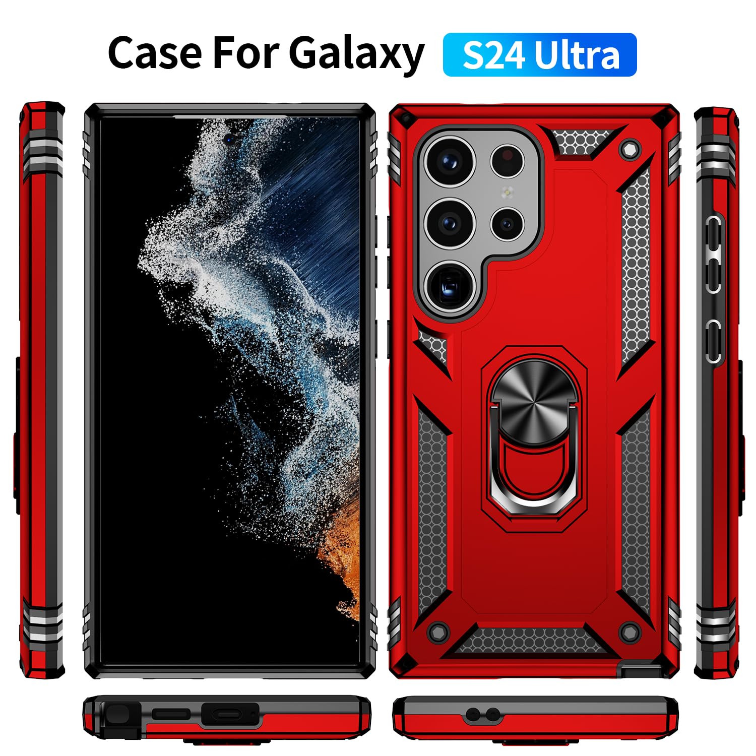 CQUIK Shockproof Phone Case for Samsung Galaxy S24 Ultra Case with Ring Stand Magnetic Kickstand