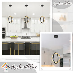 AyshwillDec Modern Led Ring Chandelier Black and Gold Pendant Light
