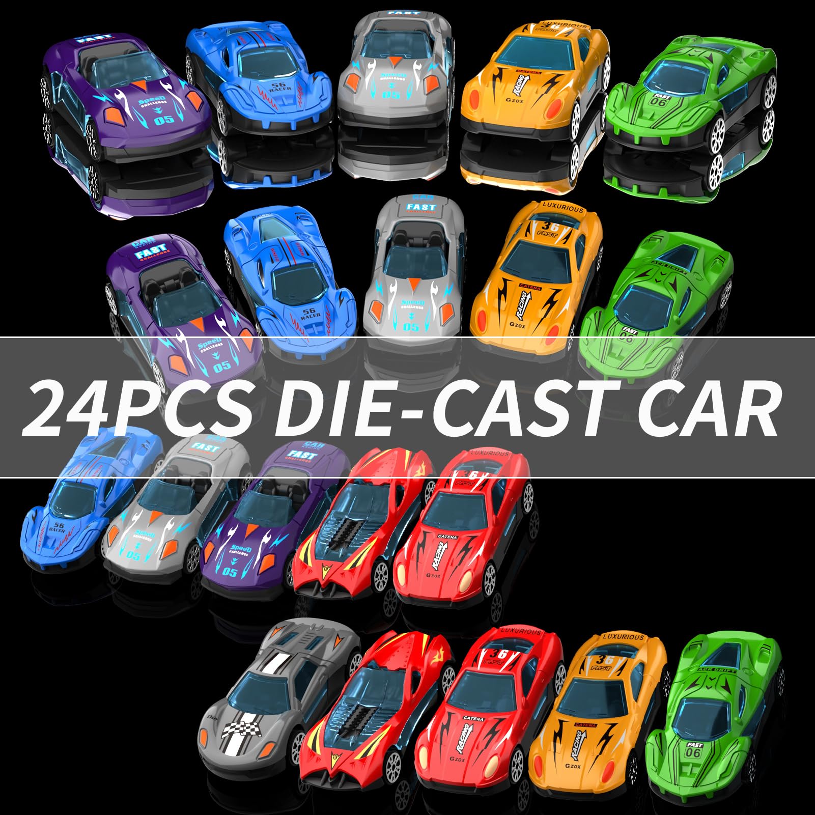 Ci Vetch 25-in-1 Transport Truck Toy Set with 24 Die-Cast Cars & 78" Race Track