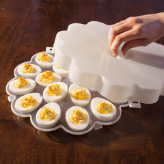 Chef Buddy SET OF 2 Deviled Egg Trays with Snap On Lids, CLEAR