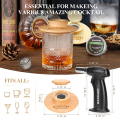 Cocktail Smoker Kit with Torch, WANDiORY Original Bourbon Whisky Drink Smoker Infuse Kit Includes 2 Whiskey Stone, Gifts for Men/Him/Father/Halloween/Christmas