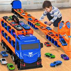 Ci Vetch 25-in-1 Transport Truck Toy Set with 24 Die-Cast Cars & 78" Race Track