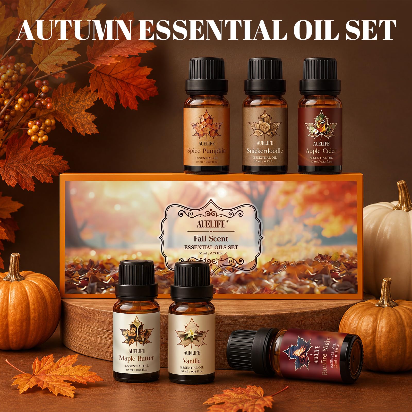 AUELIFE 6-PACK Essential Oil | Christmas Tree, Spice, Gingerbread, Apple Cider, Candy, Cranberry Aromatherapy Gift Set