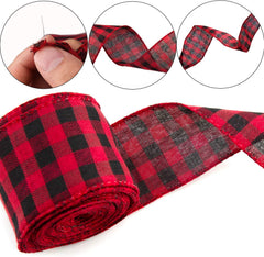 AIEX 3 Rolls Christmas Wired Ribbons, 2.5”x10 Yards Black Red/Black White Buffalo Plaid Ribbons and Natural Burlap Ribbon for DIY Craft, Gift Wrapping, Christmas Wedding Craft Decorations