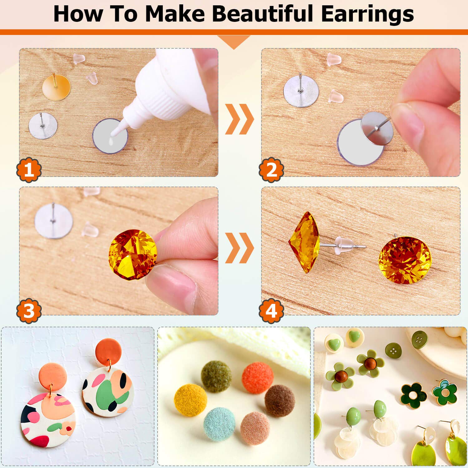 Caffox 2000pcs Stud Earring Making Kit with Earring Base and Backs for Leather, Clay, Pearl Jewelry Making (Gold & Silver)