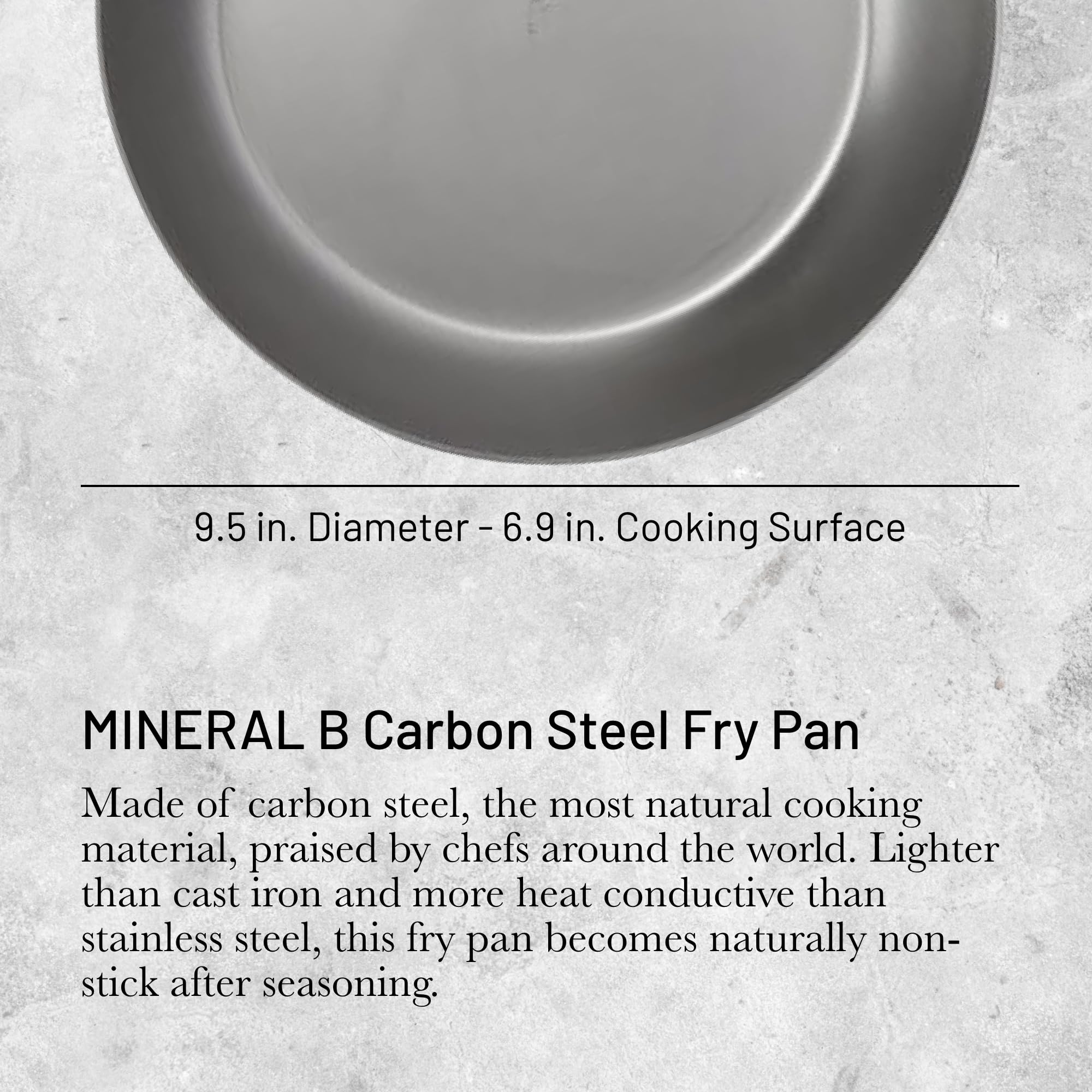 de Buyer MINERAL B Pro Carbon Steel 9.5” Diameter, 6.9” Cooking Surface Fry Pan, Made in France