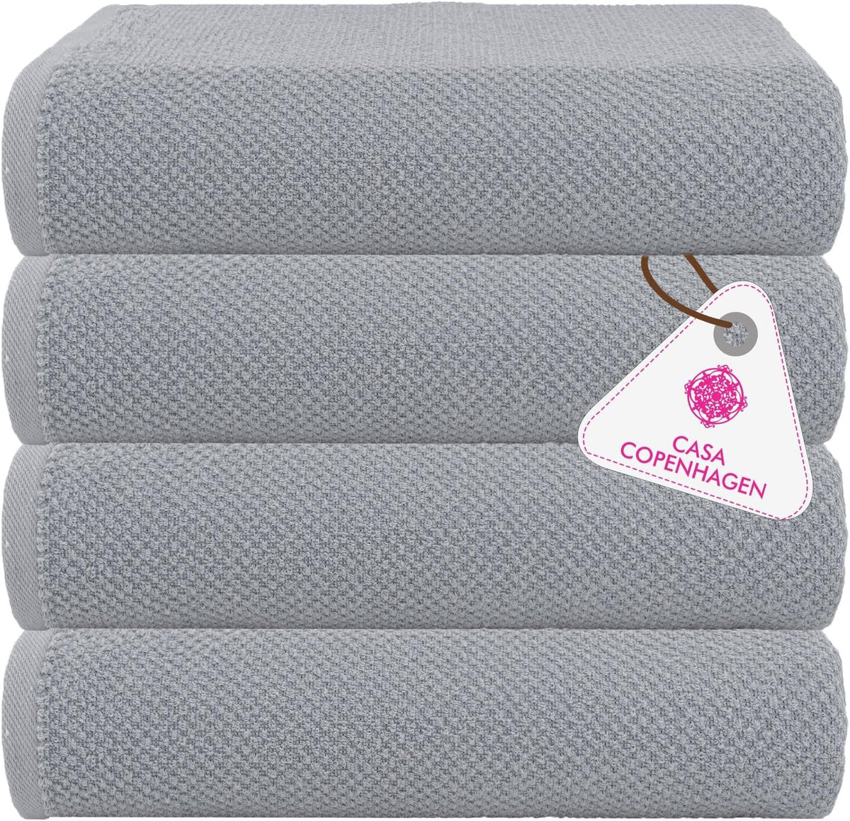 CASA COPENHAGEN 4-PIECE Popcorn Textured  550 GSM Bath Towels Cotton Gift Set, Grey Purple