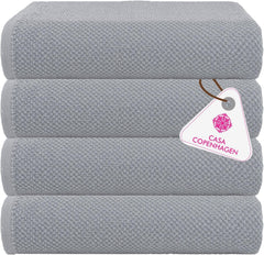 CASA COPENHAGEN 4-PIECE Popcorn Textured  550 GSM Bath Towels Cotton Gift Set, Grey Purple