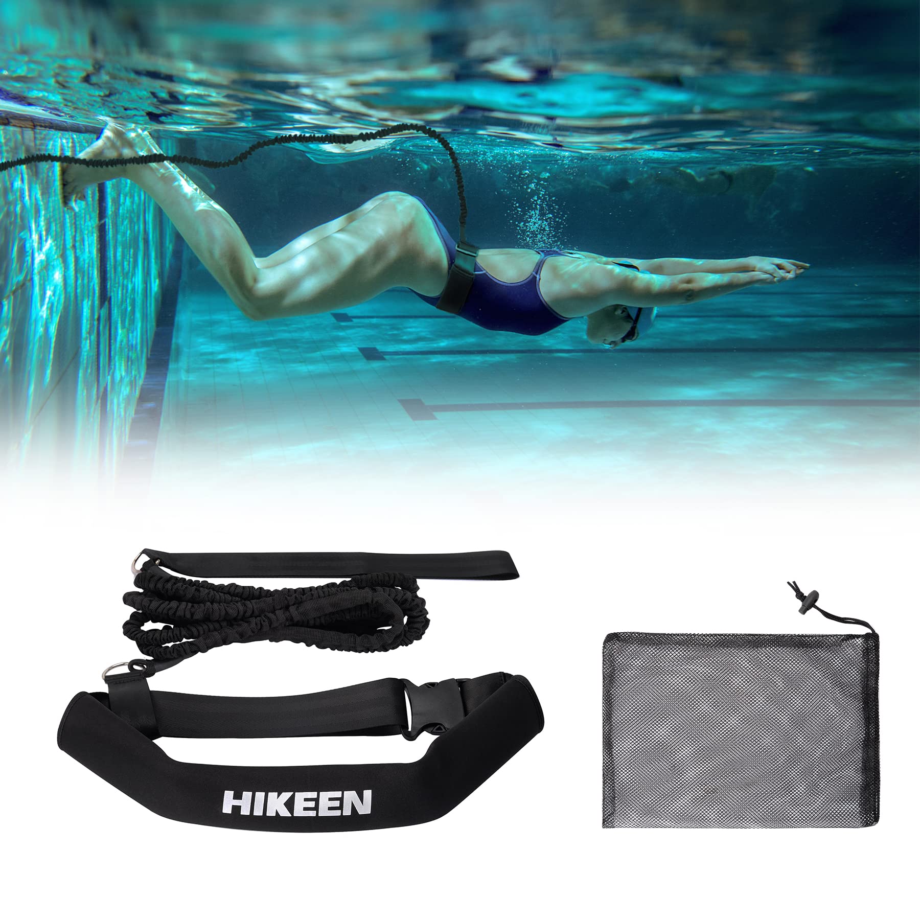 BOOSTEADY Swimming Training Belt 4M Swimming Tether Swim in Place Harness Stationary Swimming Aquatic Resistance Belt