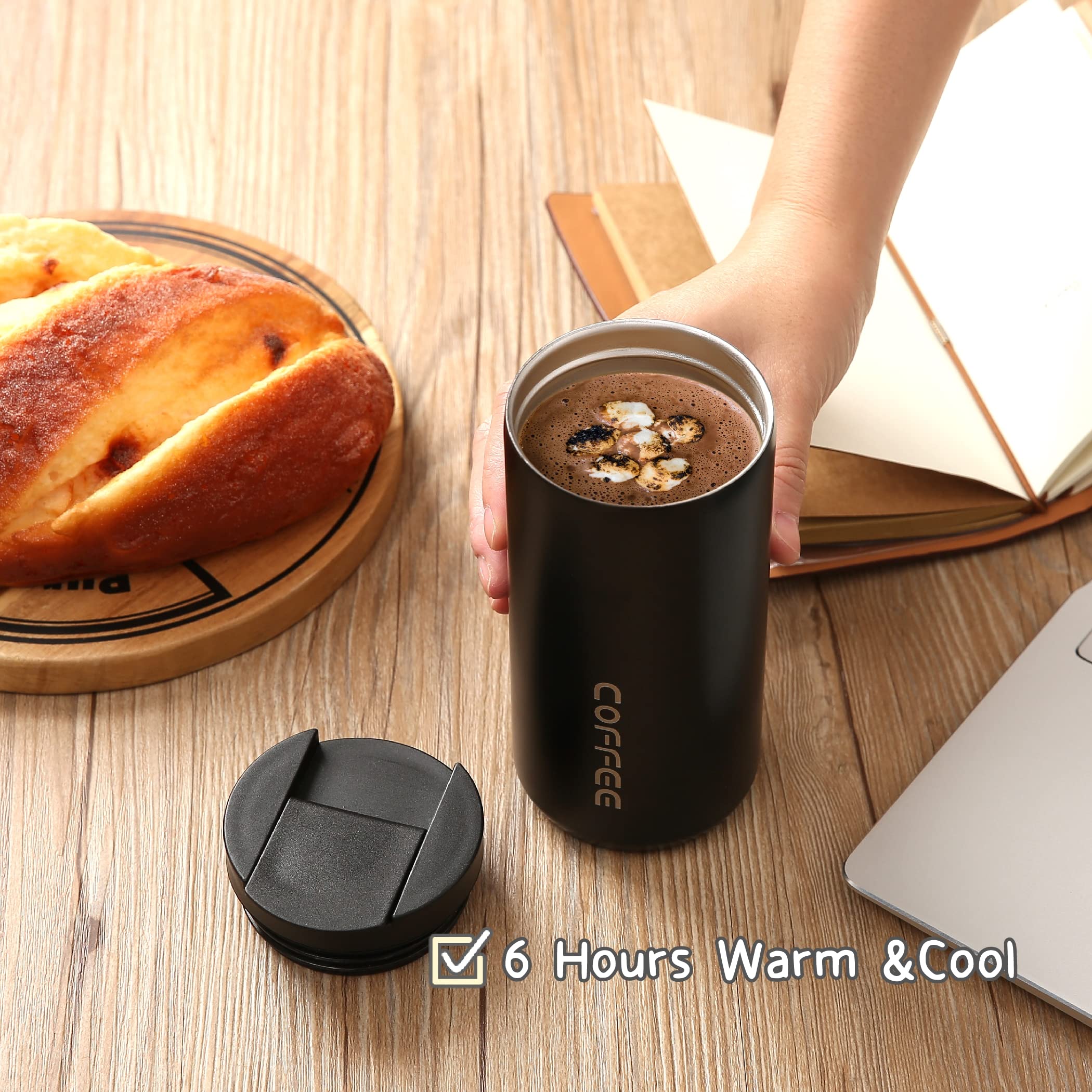 1PC of Travel Vacuum Insulated 500ml Coffee Mug with Leak Proof Screw Lid, White