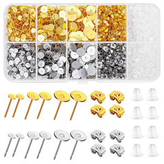 Caffox 2000pcs Stud Earring Making Kit with Earring Base and Backs for Leather, Clay, Pearl Jewelry Making (Gold & Silver)