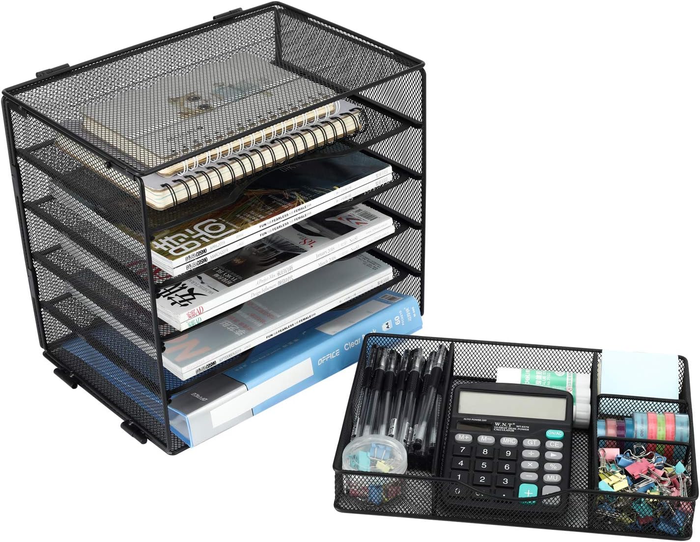 EasyPAG Desk File Organizer 5-Tier Mesh Desk Organizers and Storage Desk Accessories with Drawer Paper Tray Organizer,Black