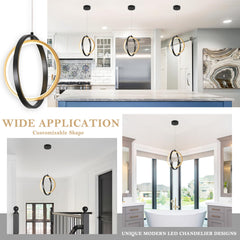 AyshwillDec Modern Led Ring Chandelier Black and Gold Pendant Light