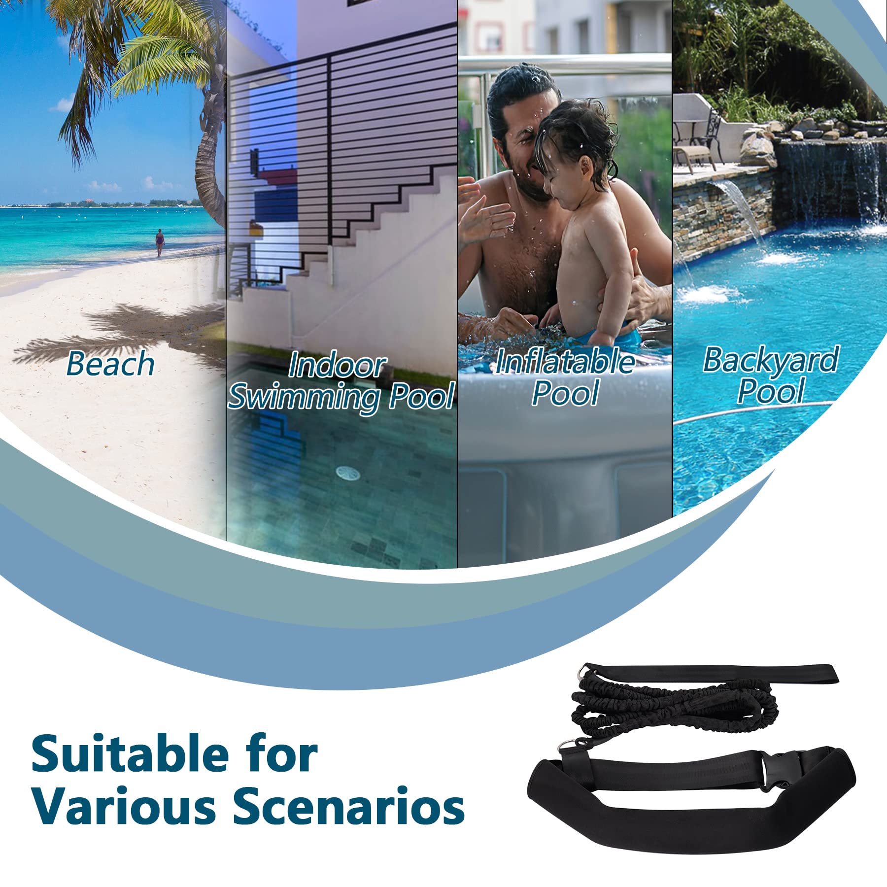 BOOSTEADY Swimming Training Belt 4M Swimming Tether Swim in Place Harness Stationary Swimming Aquatic Resistance Belt