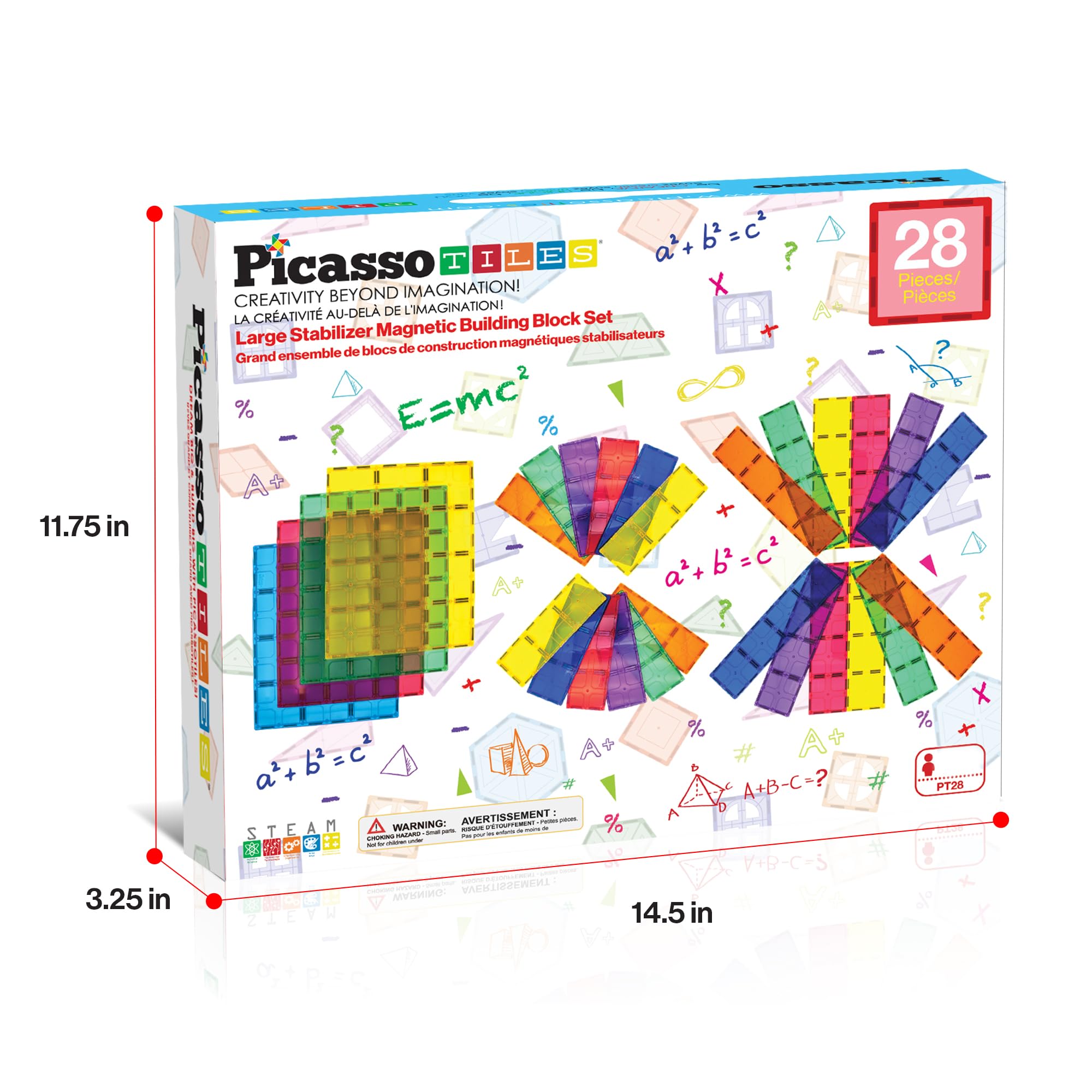 28pc PicassoTiles Jumbo Magnetic Building Blocks Set - 12"x9" and 3" Tiles, STEM Educational Toy