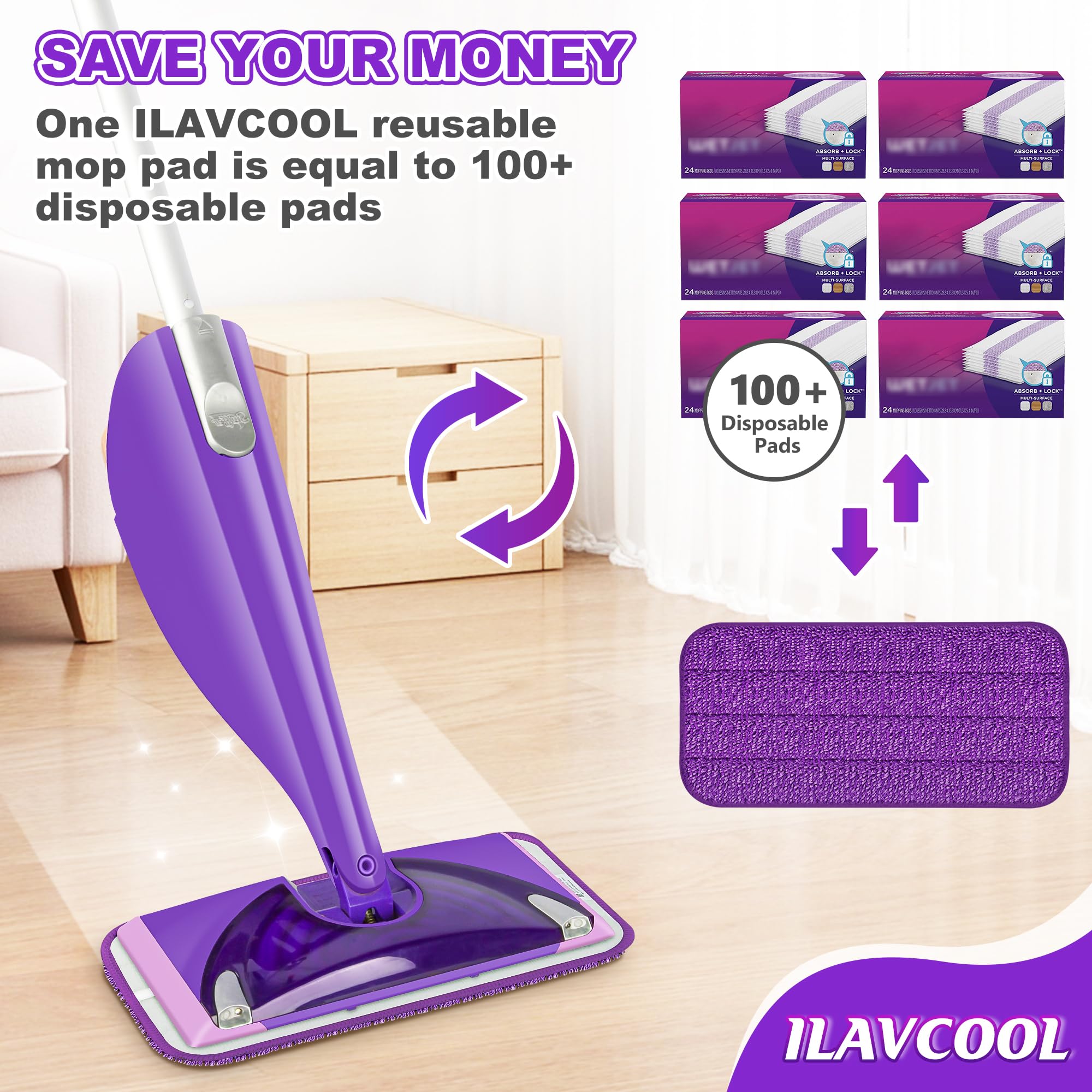 3 Pack Reusable Mop Pads for Swiffer WetJet, Wet Pads Refill Microfiber Mop Pads Refills Washable Mop Refill Pads Wet Dry Mop Replacement Heads for Hardwood Floor Cleaning