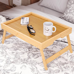 Bamboo Bed Table Tray with Foldable Legs, Large Breakfast Bed Tray with Handles for Food, Snack Small Laptop