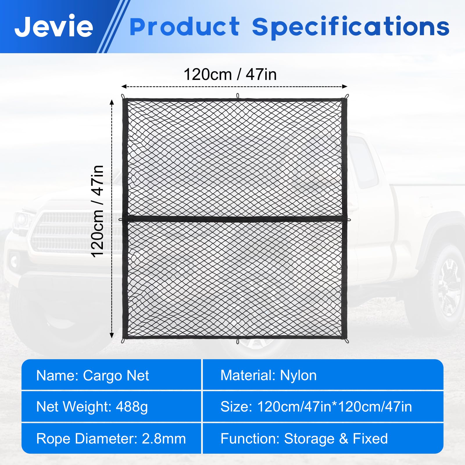 Cargo Net, Adjustable Versatile Elastic Storage Net for Car Trunk, Universal Fit for Most Vehicles .Supplied by JEVIE (47.2"x 47.2" inch)