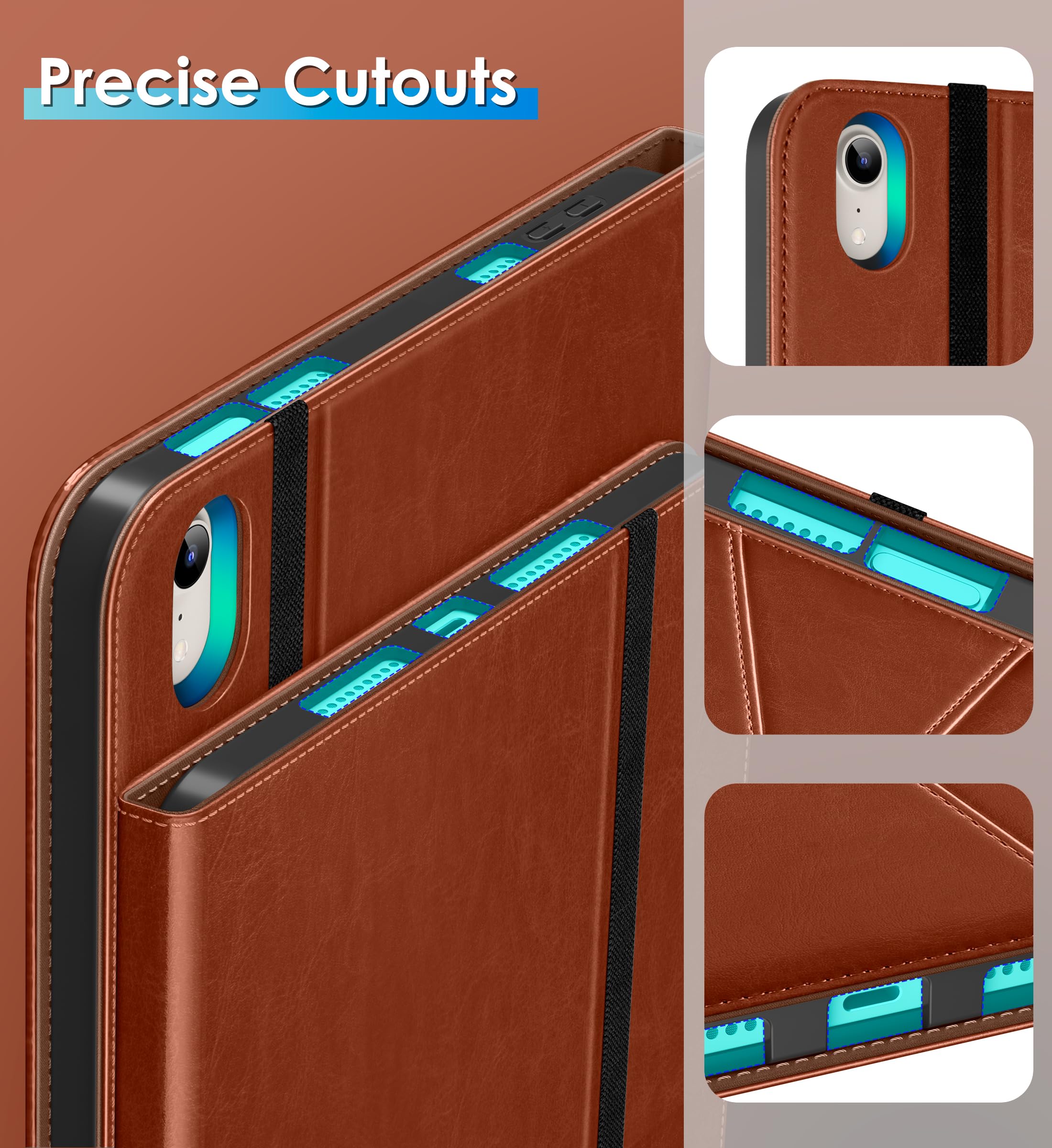 DTTO Rotating Case for iPad mini 7(A17 Pro) 2024 / iPad mini 6 2021, 360 Degree Swiveling Premium Leather Folio Stand Cover with Pencil Holder for iPad mini 7th/6th Generation 8.3'', Brown