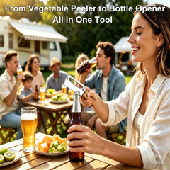 EddHomes Multifunctional Vegetable Zero Snag Peeler with Wooden Handle and Bottle Opener