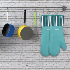 Alselo Heat Resistant 550 Degree Extra Long Silicone Oven Mitts, Teal