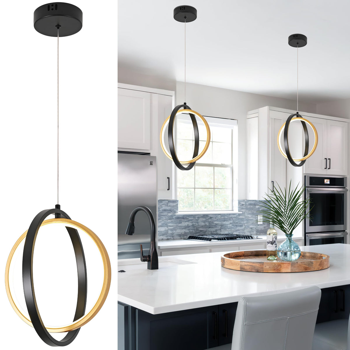 AyshwillDec Modern Led Ring Chandelier Black and Gold Pendant Light