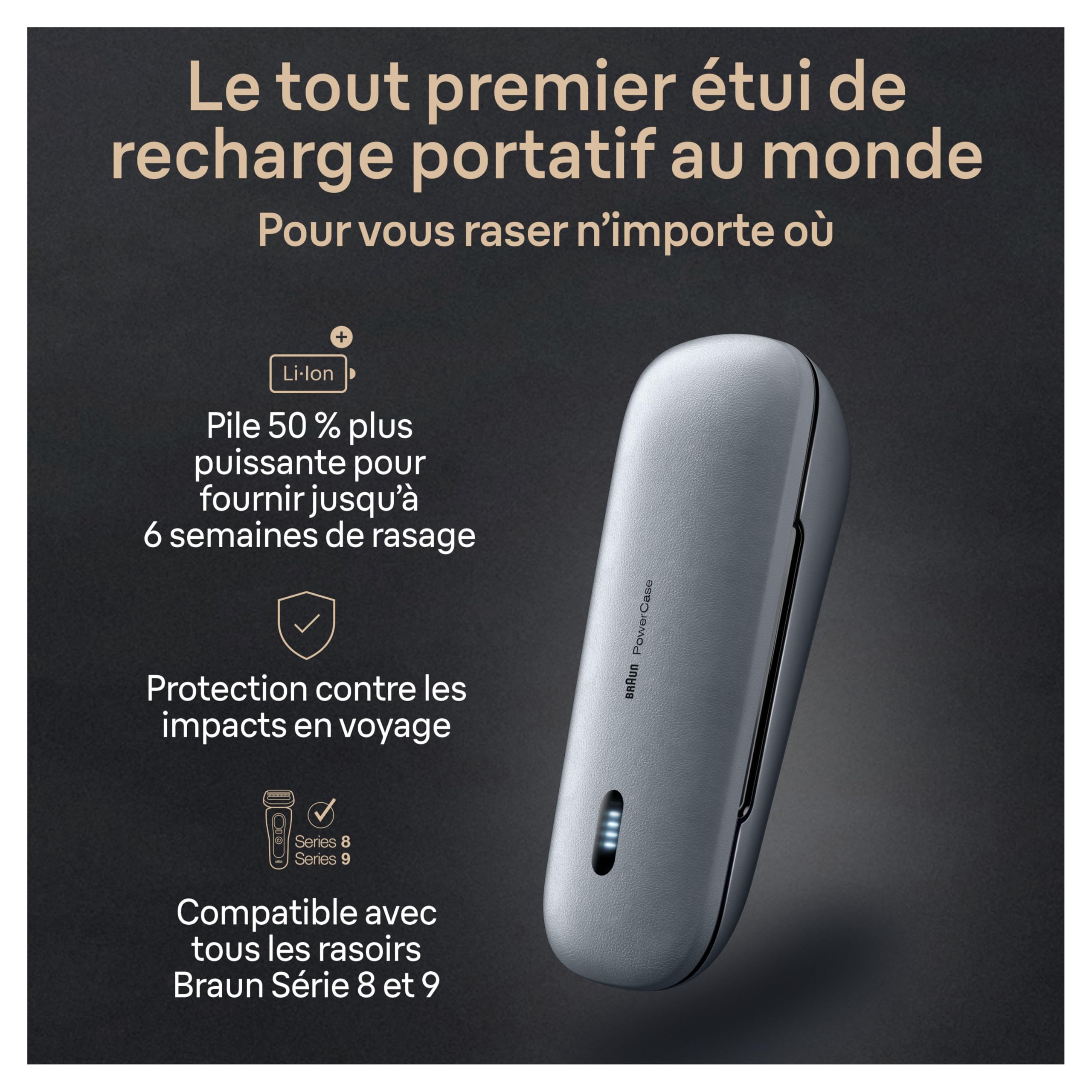Braun PowerCase 9484pc, Mobile Shaver Charging Case, Compatible with Braun Series 8 and Series 9 Electric Shavers for Men, Up to 6 Weeks of Cordless Shaving Power, 50% More Battery, 90mins Shaving Runtime, Grey