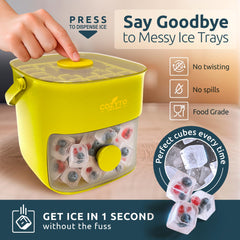 COZYTO CubeGo Ice Cube Tray with Lid and Storage Bin – One-Press Release, 48 Mini Ice Cubes, BPA-Free, Odor-Proof, Includes Scoop – DIY Fruit Ice for Cocktails, Drinks & Smoothies (Avocado Green)