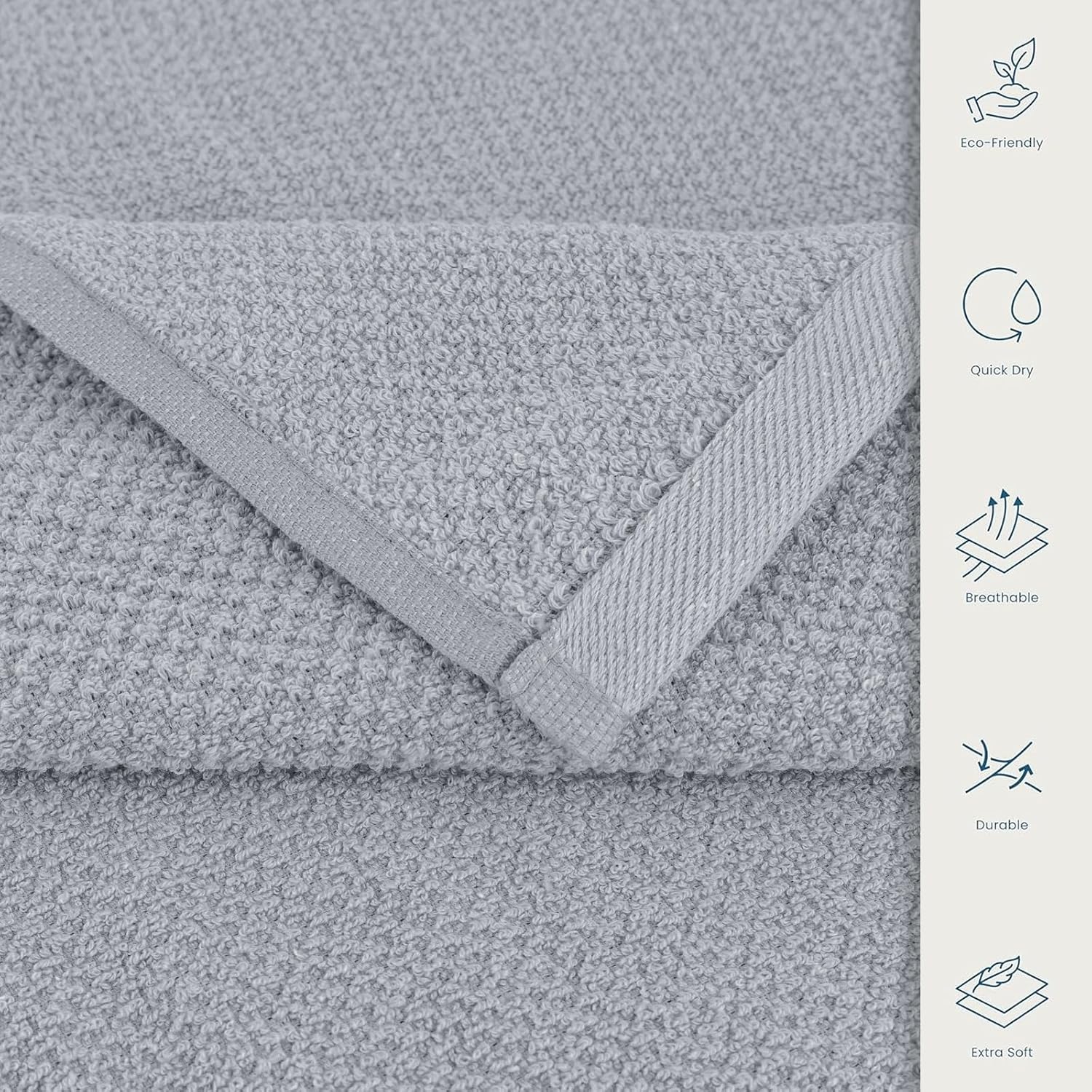CASA COPENHAGEN 4-PIECE Popcorn Textured  550 GSM Bath Towels Cotton Gift Set, Grey Purple
