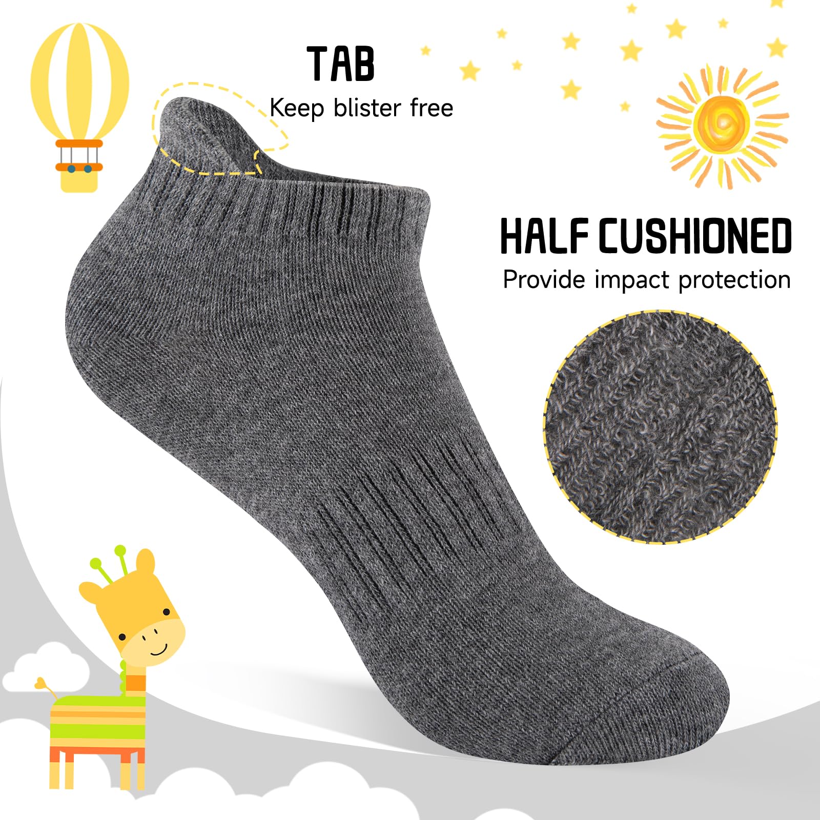 Comfoex 16 Pairs Boys Girls Socks Ankle Low Cut Athletic Cushioned Socks For Kids 4-6 6-8 8-10 Years Old