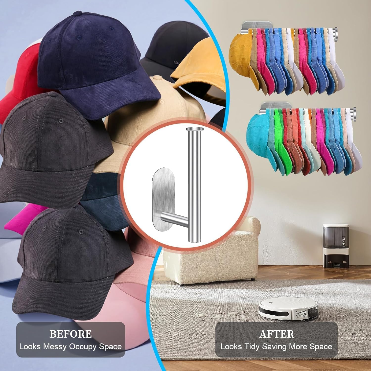 Eiito 2-pack Baseball Hat Hangers, Organizer,Rack, Silver