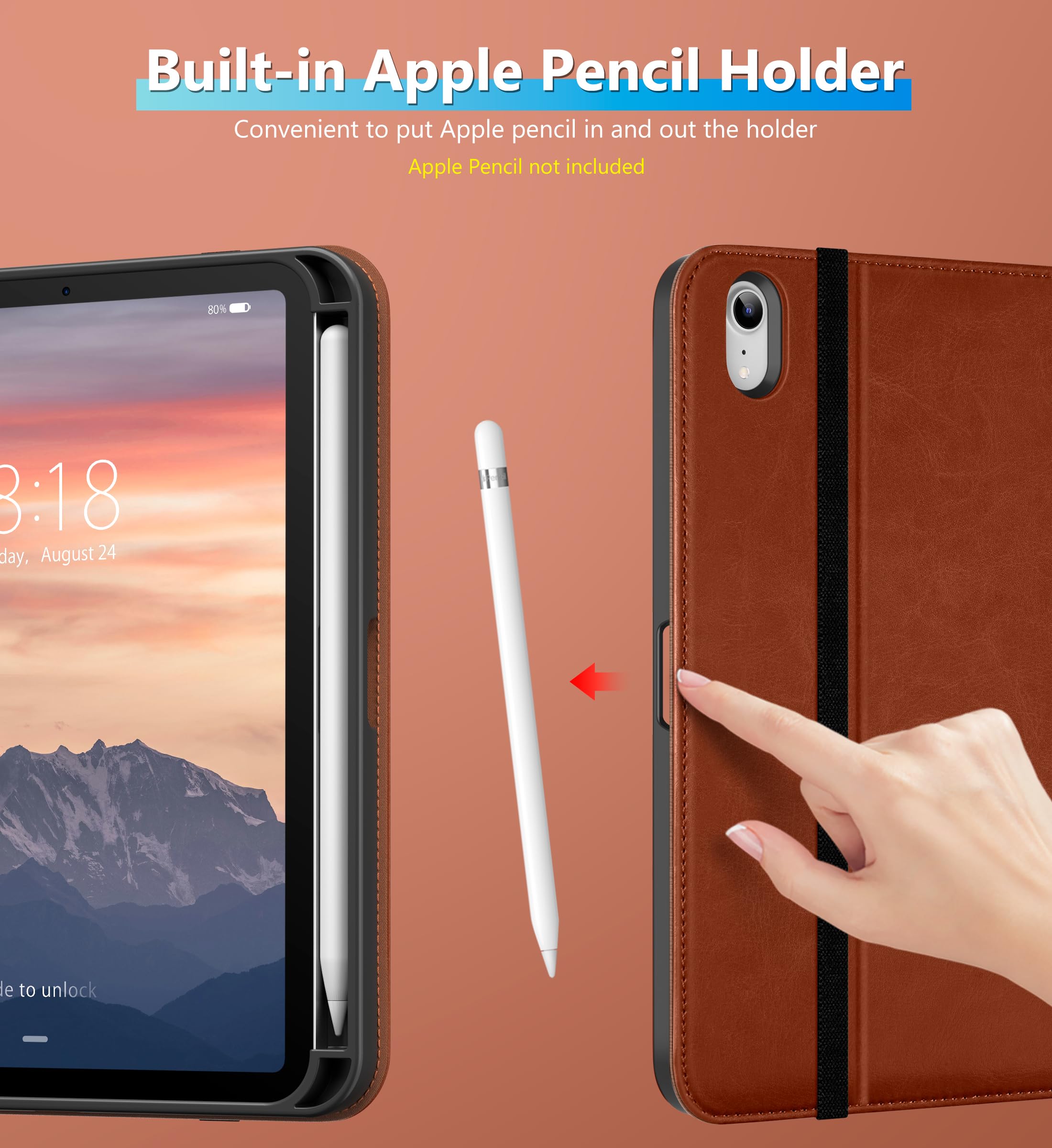 DTTO Rotating Case for iPad mini 7(A17 Pro) 2024 / iPad mini 6 2021, 360 Degree Swiveling Premium Leather Folio Stand Cover with Pencil Holder for iPad mini 7th/6th Generation 8.3'', Brown