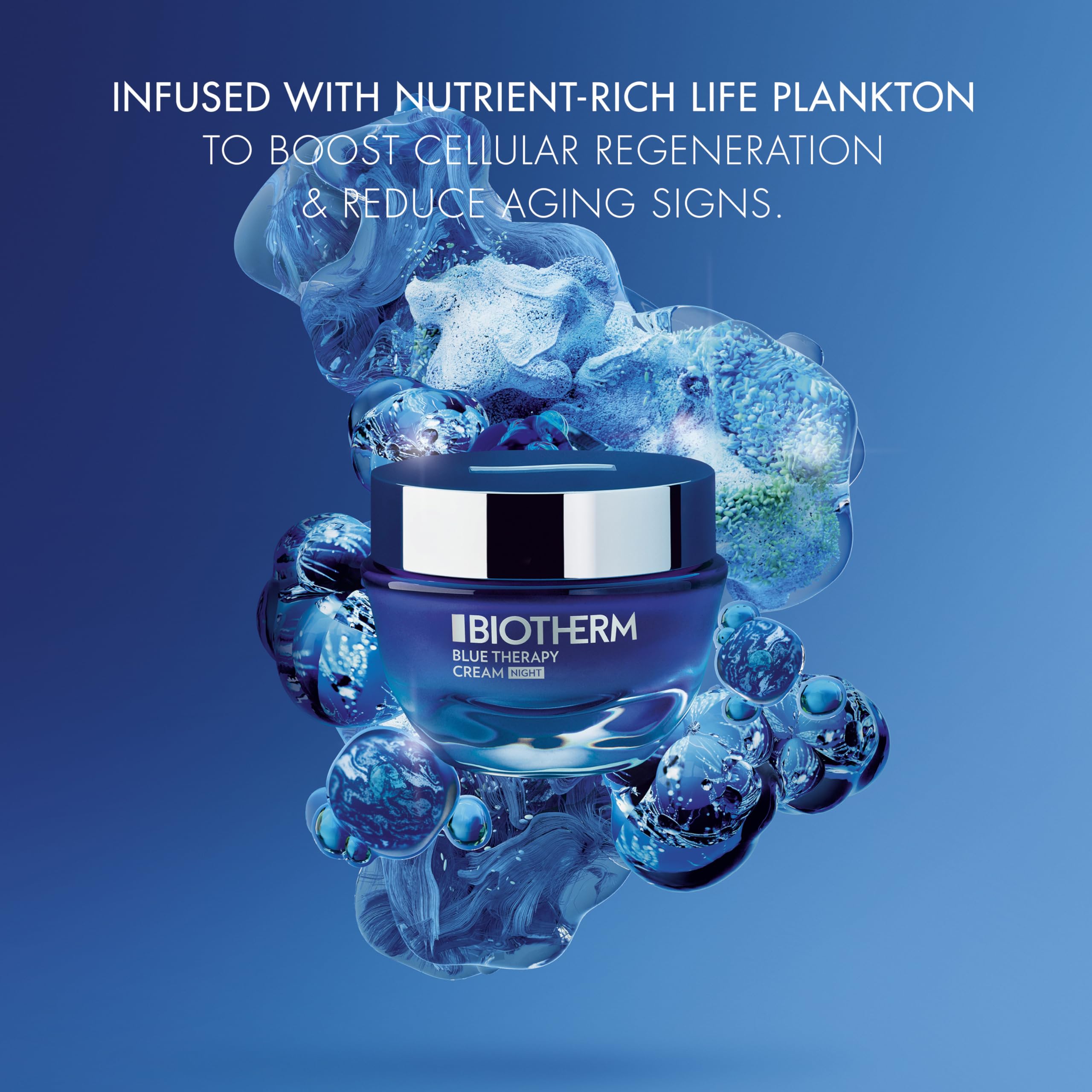 Biotherm Anti-Aging Night Face Cream, Blue Therapy, Repairing Moisturizer with Alaria Esculenta Extract, Hydrates, Tones and Reduces Appearance of Fine Lines, 50 ml