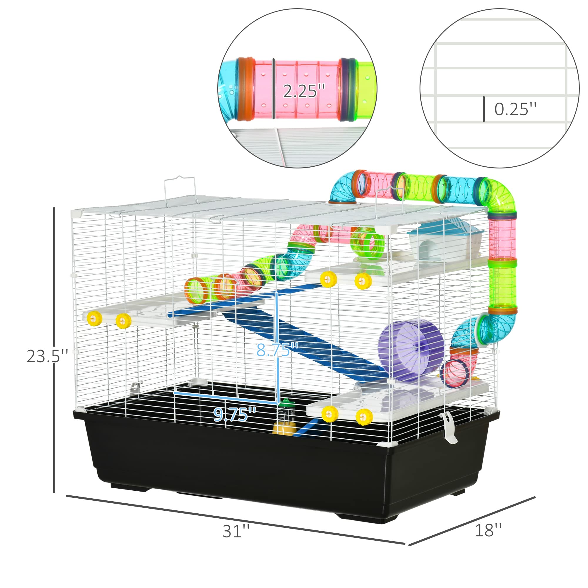 (New Open Box) PawHut Large Hamster Cage for Gerbil Hamster 31" L x 18" W x 23.5" H Black